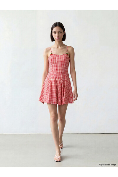 LC Waikiki Nevavm Plaid Rope Strap Waist-Sitting Mini Dress with a Difference