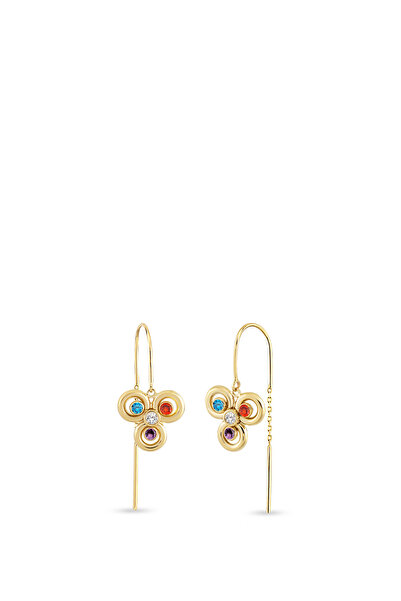 ORENA JEWELRY Pırlanta Taşlı Çintemani 14 Ayar Altın Kadın Küpe