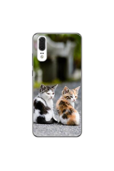 OEM Калъф, съвместим с Huawei P20, силиконов гел TPU с шарка на котенца