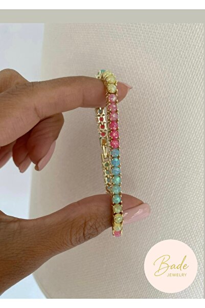 Bade Jewelry Vip Gold Pastel Colored Crystal Stone Row Premium Waterway Bracelet