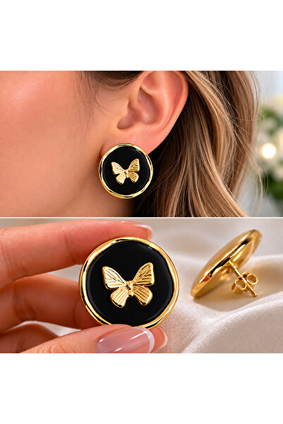MRK Women's Mineli Black Butterfly Earrings
