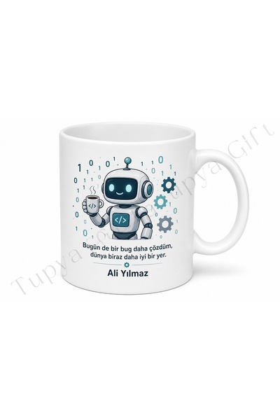 Tupya Gift هدية مخصصة للمبرمجين بتصميم روبوت، كوب من البورسلين مطبوع حسب الطلب