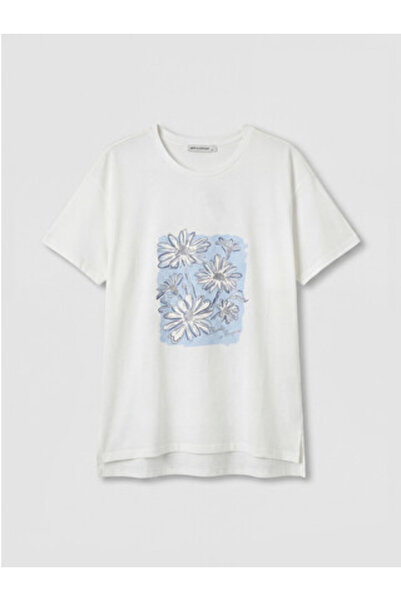 LC Waikiki New Season White Printed 100% Cotton Women's T-Shirt