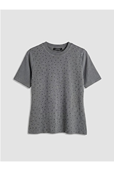 LC Waikiki تي شيرت نسائي من القطن بنسبة 100% من New Season Anthracite Stone