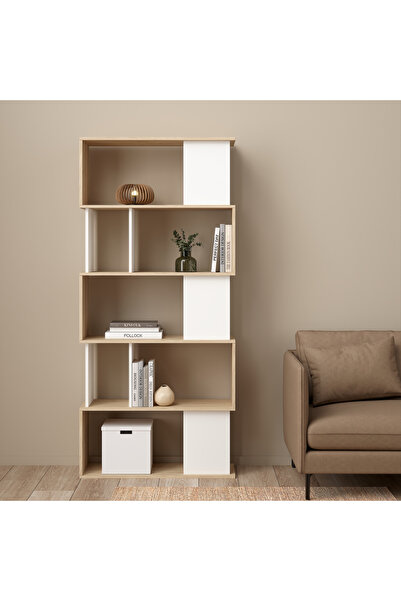 Sani Etajeră tip labirint, 80 x 29.5 x 173.5 cm, Jackson Hickory/Alb
