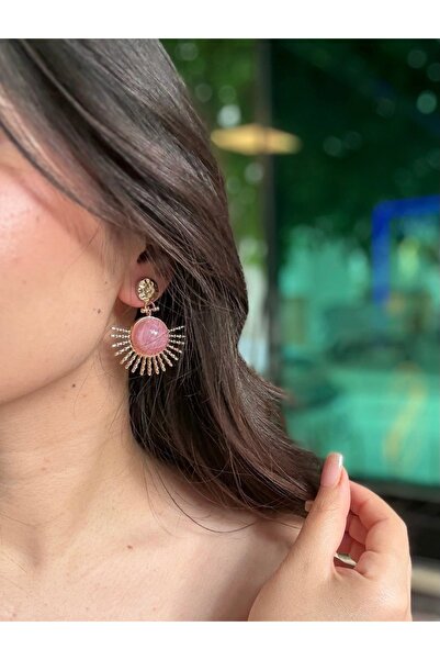 LUMI TAKI-SAAT Gold Color Pink Enamel Half Sun Design Earrings