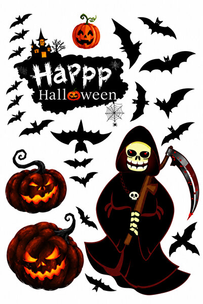 PARTİPORT Halloween Cam Sticker Cadılar Bayramı Vitrin Cam Süsü Yapışkanlı De...