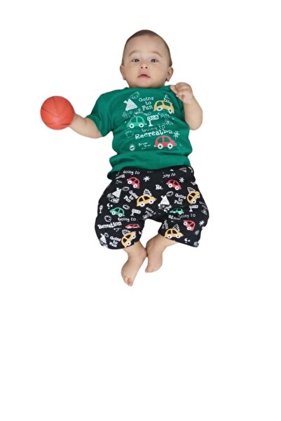 Markahit Baby Boy Capri Set with Car Embroidery Green