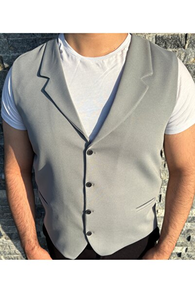 SABRİ ZENGİN Erkek Slim Fit Mono Yaka Komple Kumaş Yelek