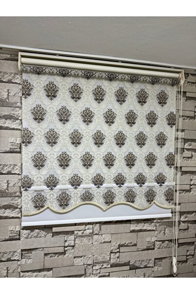 PERDECİNİZ KAHVE DAMAKS DESENLİ ÇİFTLİ SİSTEM TÜL STOR PERDE ALÜMİNYUM KASA E...