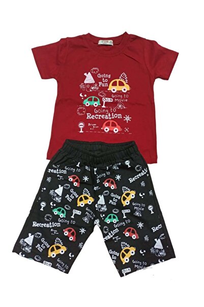 Markahit Boy's Capri Suit with Car Embroidery in Red