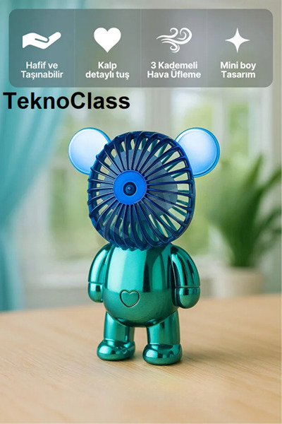 TeknoClass Ayıcık Şekilli Güçlü Hava Üfleyici MİNİ Fan Şarjlı Taşınabilir El ...
