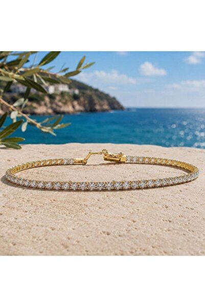 Shinestar atelier Beyaz Taşlı Su Yolu Bileklik Gold Renk | Mare Serisi