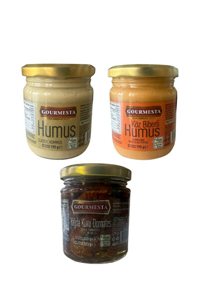 GOURMESTA 3'lü 210 cc Set (1 Adet Klasik Humus, Köz Biberli Humus, Yağda Kuru...
