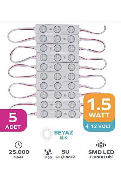 Point 5 Adet 3 Ledli Parmak LED Modül 1.5W 2835 Smd Mercekli 12V Beyaz