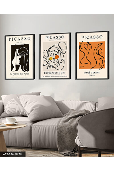 Picasso Eserleri 3 Parça SiyahAhşap Çerçeveli Tablo ACT