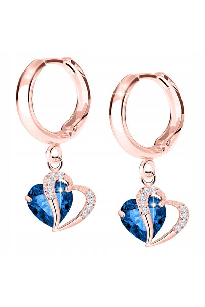 Larezo Cercei Din Argint 925 Placati Cu Aur Roz 18K, Model Inima Heart Cu Zir...