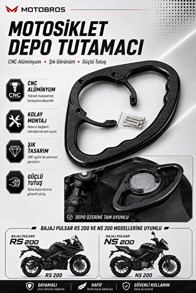 Motobros Bajaj Pulsar RS 200 NS 200 Uyumlu Motosiklet Depo Tutamacı SİYAH CNC...