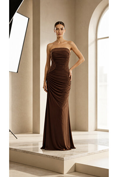FOR COSTUME Drapeli Stone Embellished Strapless Long Evening Dress 10528
