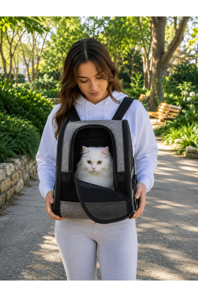 Ksburda Kedi Köpek Taşıma Çantası | Silinebilir| Yırtılmaz Fileli Gri