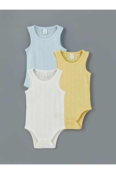 LC Waikiki Crew Neck Basic Baby Boys' Snap-Button Bodysuit 3-Pack