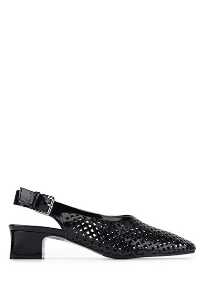 Tamer Tanca Women's Genuine Leather Black Wrinkled Patent Leather Heeled Shoes