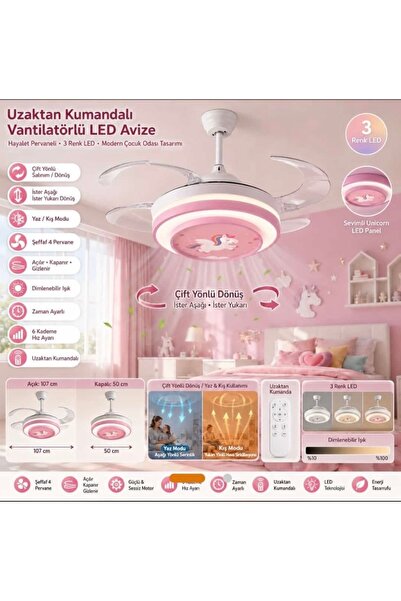 ADOĞAN Uzaktan kumandalı ledli vantilatör kız çocuk odası