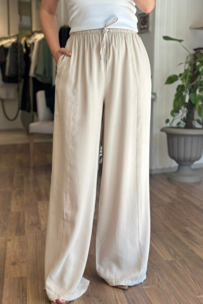 Unique Boutique Cream Tencel Fabric High Waist Trousers