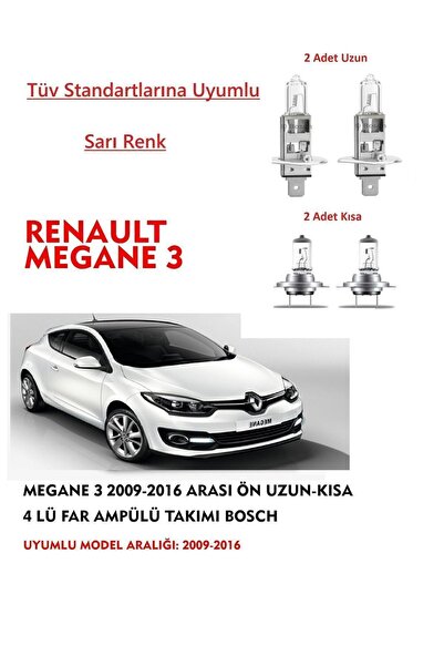 Bosch Megane 3 2009-2016 Arası Ön Uzun-kısa Takım Sarı Renk Far Ampülü Takımı