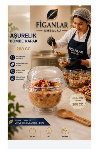 figanlar ambalaj 200 cc Ayaklı Aşure Kasesi Bombe Kapaklı Tatlı Kasesi Magnol...