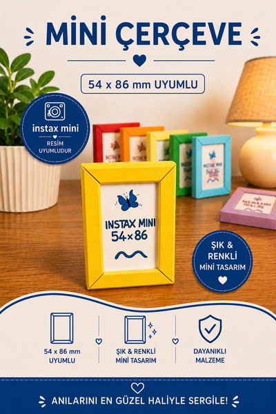 Tovo Craft Instax Mini Uyumlu Mini Fotoğraf Çerçevesi 54x86 mm | Magnetli, Du...