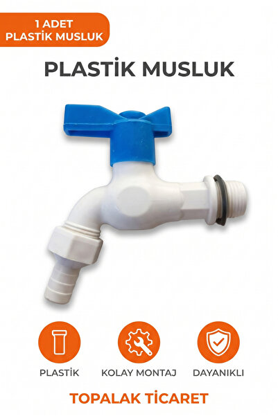 TOPALAKTİCARET Plastik Bahçe Musluğu 1/2 İnç - Plastik Başlıklı Sızdırmaz Dayanıklı Musluk Kolay Montajlı Ekonomik