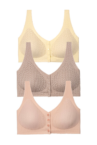 macsoo Women's 3-Piece Seamless Gathering Bustier Front Buttoned Supportive B...