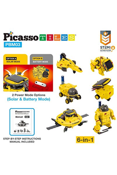 PicassoTiles بيكاسو - مجموعة علمية للأطفال 6 في 1 تعمل بالطاقة الشمسية على شك...