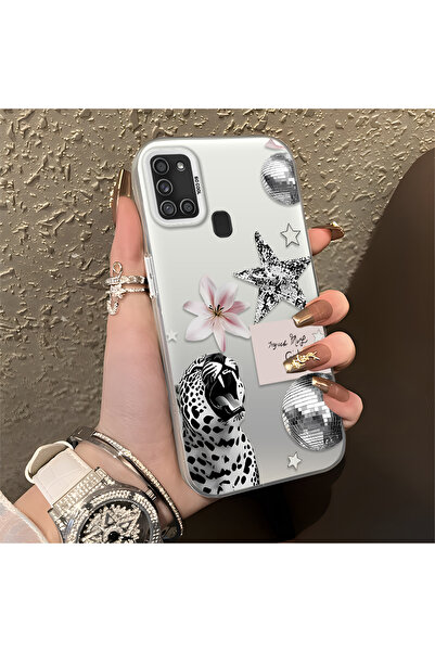 PATTERNOVA Samsung Galaxy A21S Uyumlu Leopar çiçek yıldız desenli silikon kıl...