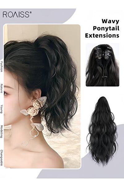 ROAISS Wavy Ponytail Extensions Mini Claw Clip Natural Ponytail Wig with Draw...