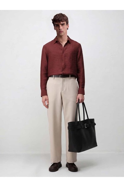 Atelier Old Money Bordo Krinkıl Relax Fit Gömlek SS7243