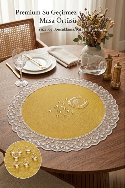 Rona Home Față de masă rotundă, de lux, rezistentă la pete, cu dantelă, 60 cm