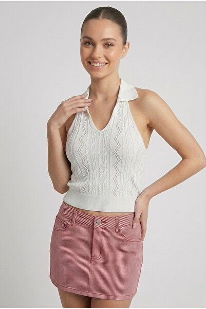 Neden Tekstil Women's Polo Neck Backless Crop Blouse