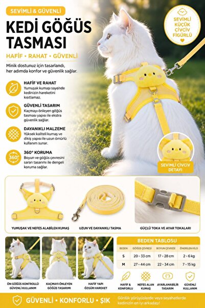 Floria Cat Chest Harness and Leash Set - Adjustable, Anti-Escape, 120cm Strap