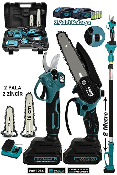POWER BLACK 3 LÜ SET DAL BUDAMA MAKASI VE TESTERE 2 METRE TELESKOBIK SAP 32 M...