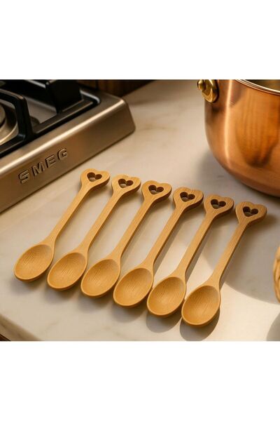 BİZ ZÜCCACİYE Biz Home Wooden 6-Piece Spice Spoons (16 cm Size)