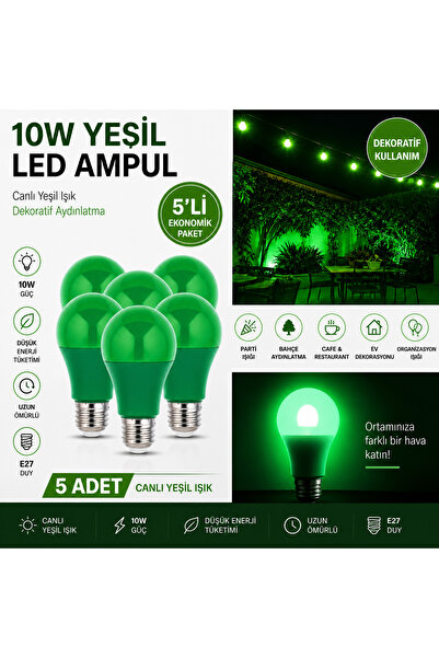 RBR Dekoratif Yeşil LED Ampul 10W E27 Duy Bahçe Parti Kafe Restoran Ortam Ayd...