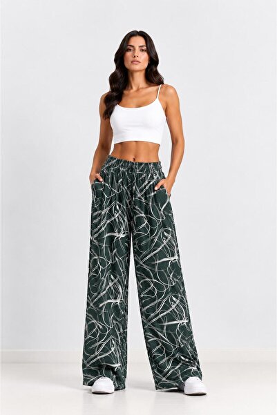 ikomteks Summer Viscose Patterned Wide Leg Trousers