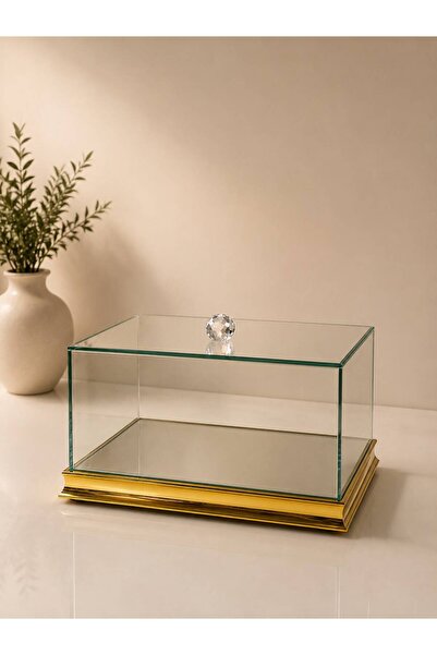 CENGİZ ÇEYİZ GELİN DAMAT BOHÇASI GOLD CAM SANDIK 30x20x17 cm