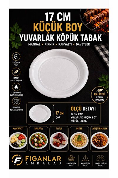 figanlar ambalaj 17 cm Küçük Boy Yuvarlak Köpük Tabak – Kahvaltı, Tatlı, Meze...