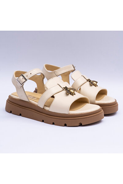 VAGAM Women's Sandals Made of Natural Leather , Cream Buffalo
