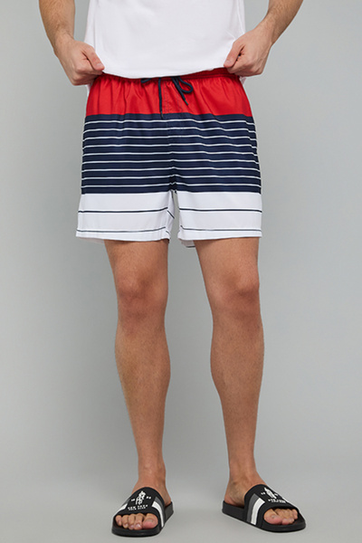 R&B Color Block Swim Shorts with Drawstring Waist