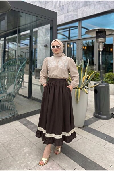ATABEY MODA EFZ GİYİM DANTEL VE FIRFIR DETAYLI VUAL ETEK