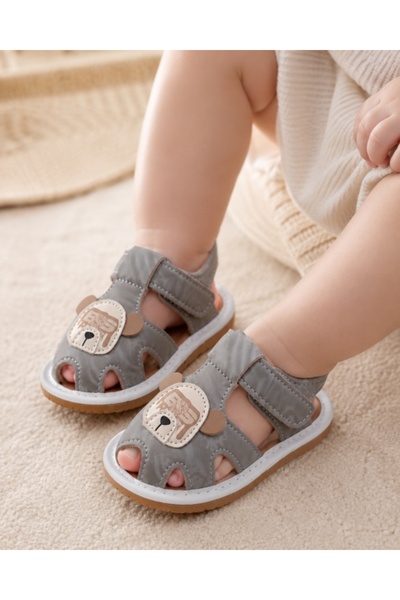 Superbaby Grey sandals with peepers - Happy Cute Bear